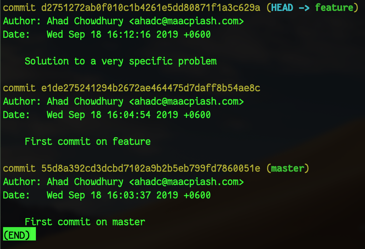 git log on feature after cherry-pick
