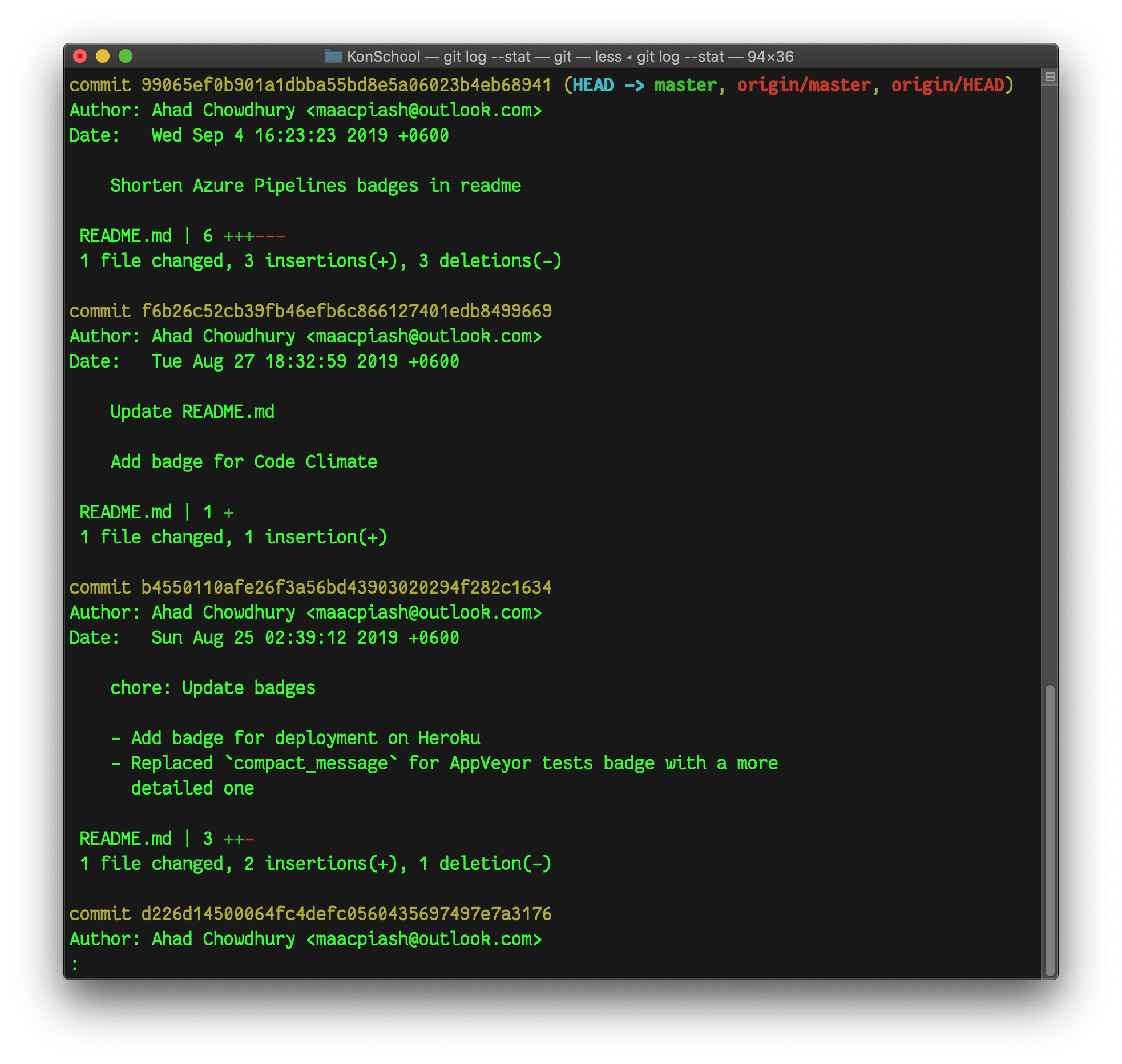 git log --stat