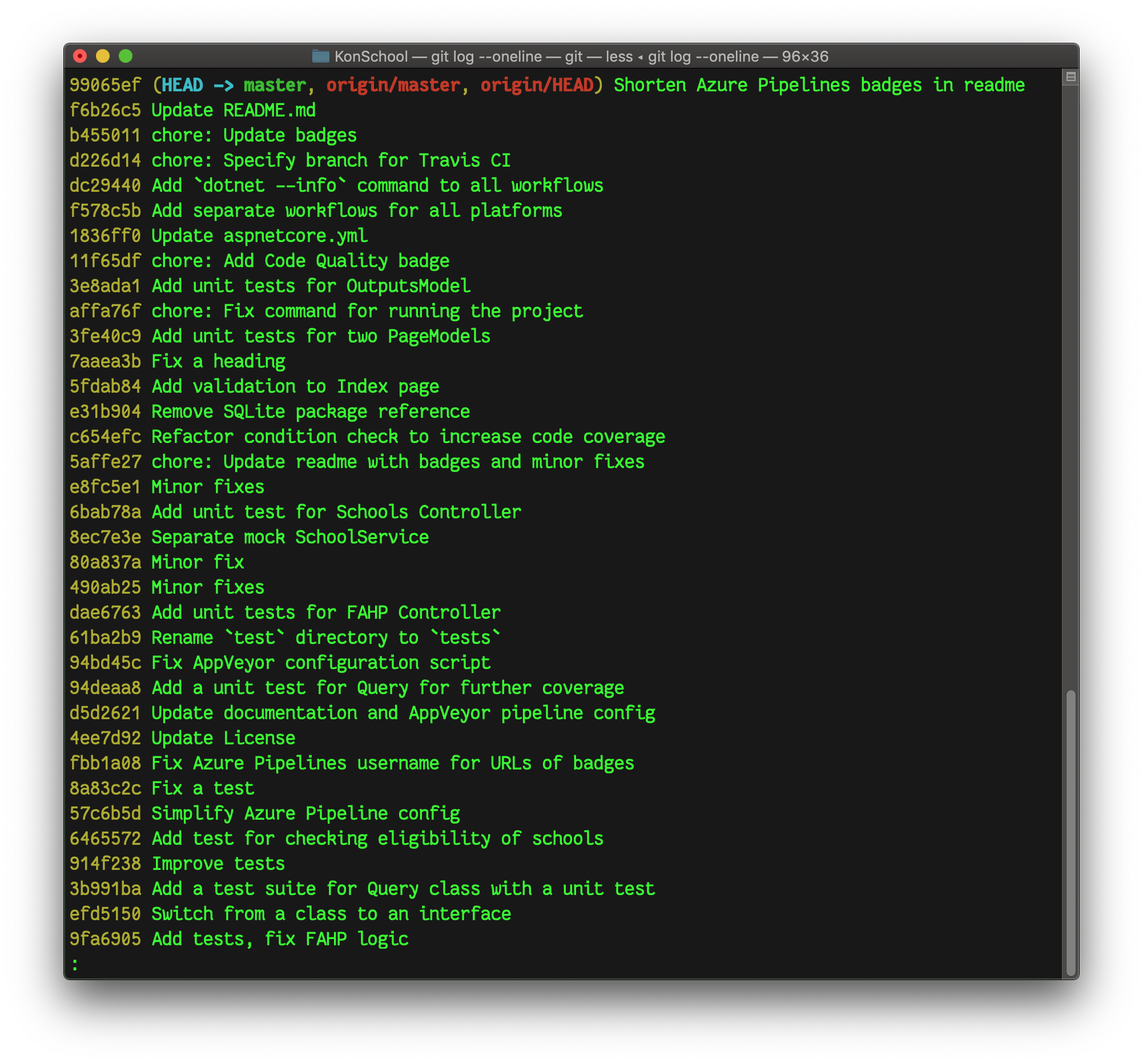 git log --oneline